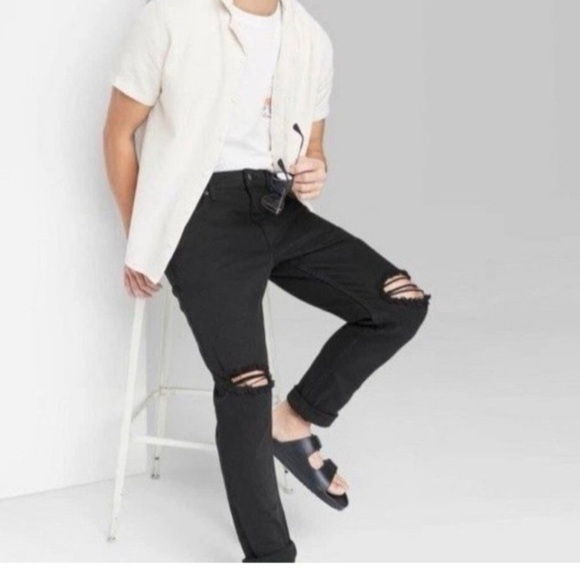 🆕 Original Use Men's Factory Distressed Slim Taper Black Jeans Var Sizes | NWT - Picture 3 of 10